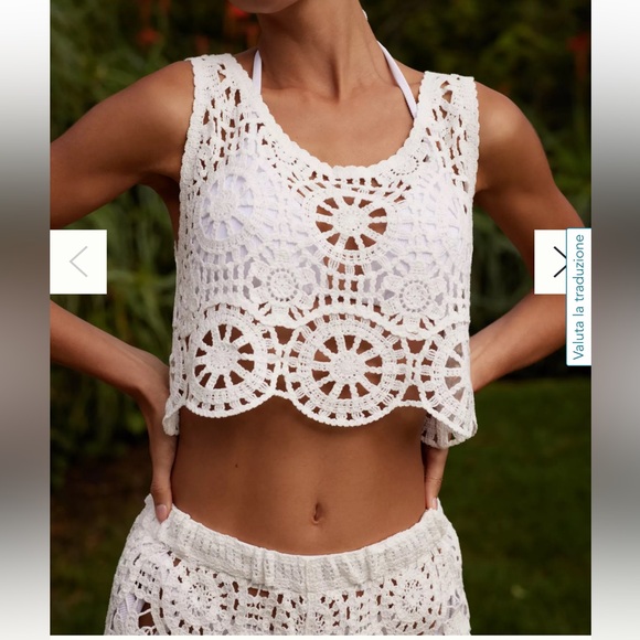 NWT Anthropologie Blue Tassel White Crotched Crop Top - Picture 1 of 8